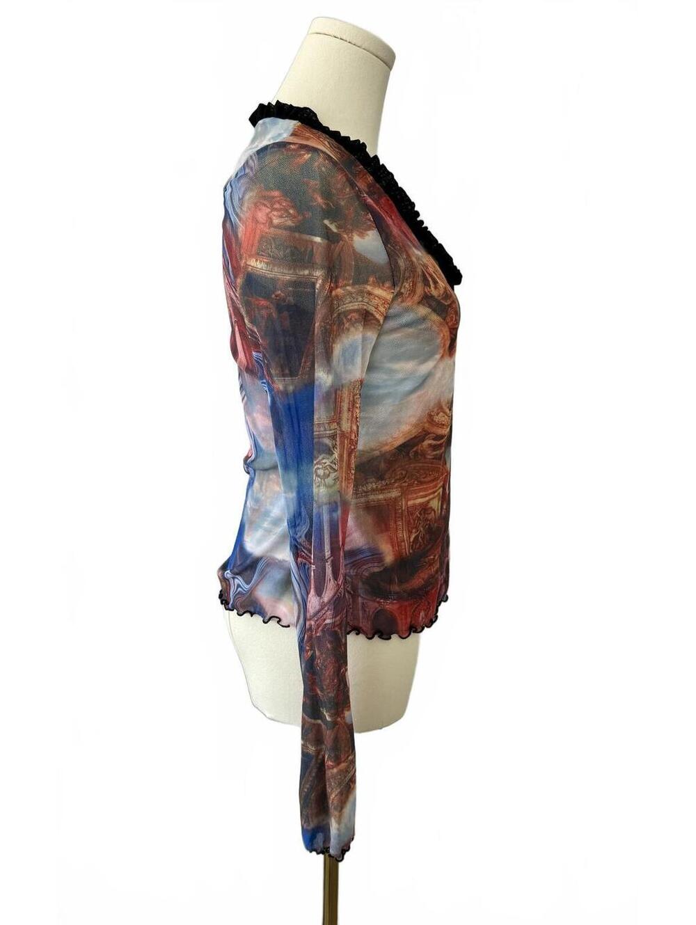 Petit Pois by Viviana G Y2K XL Sheer Mesh Long Sleeve Top Abstract Print - Picture 3 of 9
